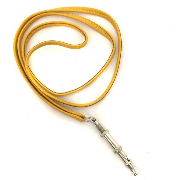 HERMES Shifle Dog Gold Tone Whistle Neck Strap Necklace Leather /5T0184